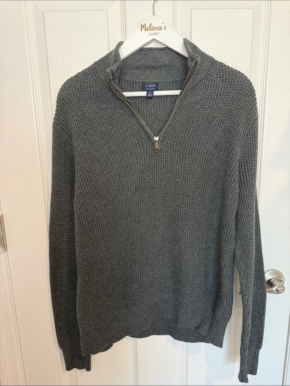 J. Crew Men's Charcoal Gray Waffle Half-Zip Sweater 100% cotton size Medium